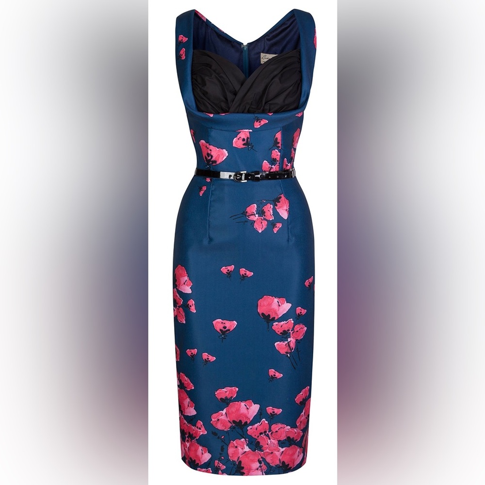 Lindy Bop Vanessa Navy and Pink Floral Midi Dress
